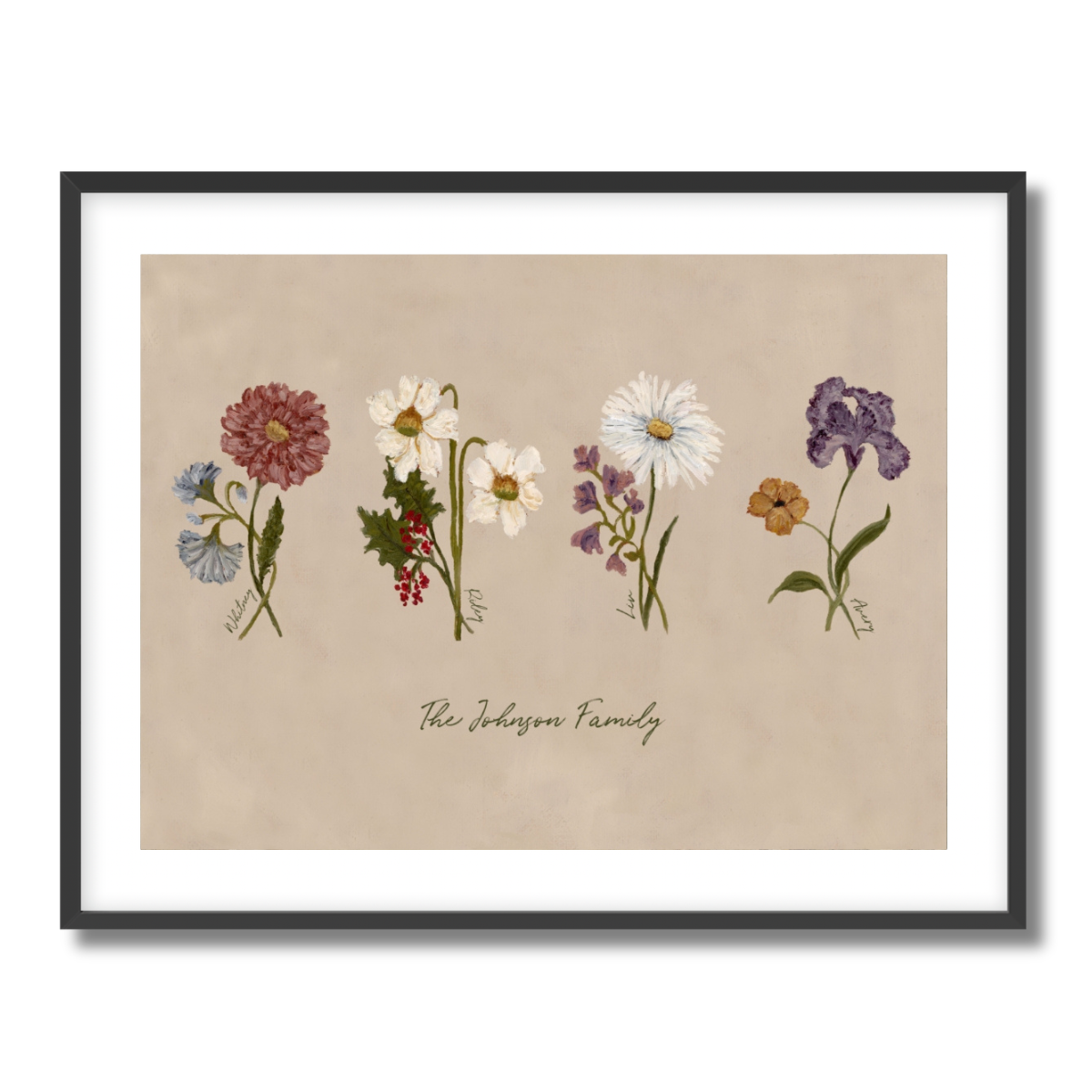 Custom Family Birth Flower Bouquet Fine Art Paper Print