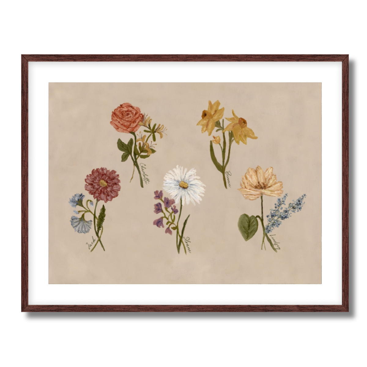 Custom Family Birth Flower Bouquet Fine Art Paper Print