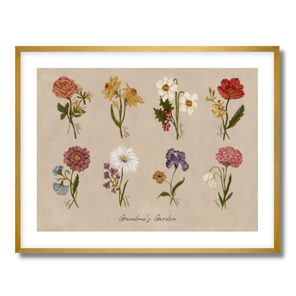Custom Family Birth Flower Bouquet Fine Art Paper Print