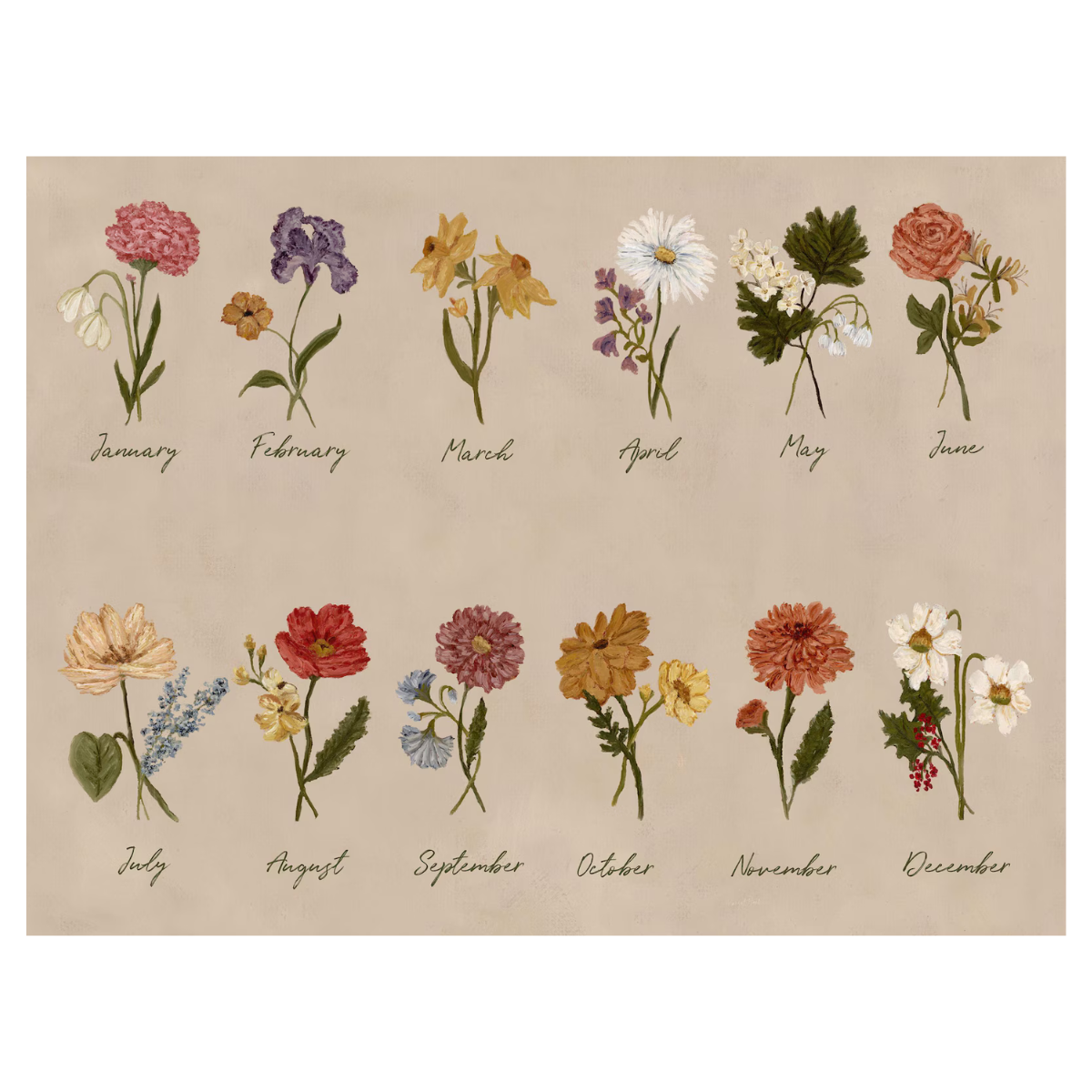 Custom Family Birth Flower Bouquet Fine Art Paper Print