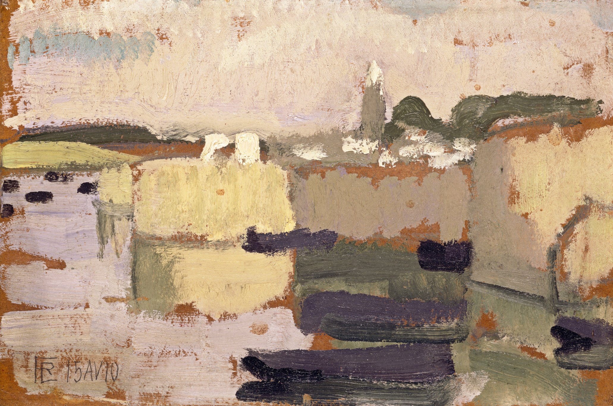 Village At The Water's Edge 60" x 40" Oak-Finish Floating Frame