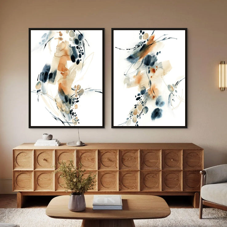 Blue and Terracotta, 30" x 40", Black Floating Frame - Final Sale