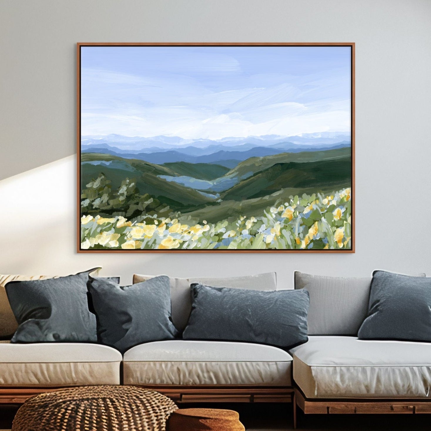Blue Ridge Canvas Blue Ridge in Bloom Hand Embellished Canvas | Giri Designs Wall Art
