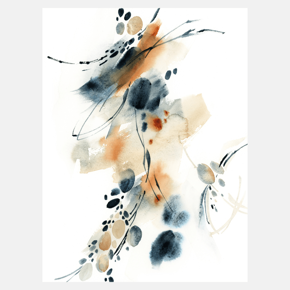 Blue and Terracotta Styles A & C, 30" x 40", Oak-Finish Floating Frame - Final Sale - Giri Designs