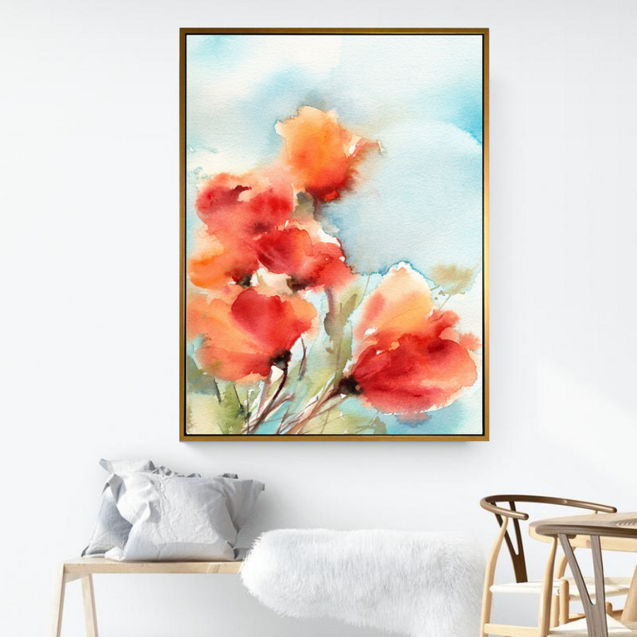 Wild Poppy & Butterfly Watercolor Wall Decal